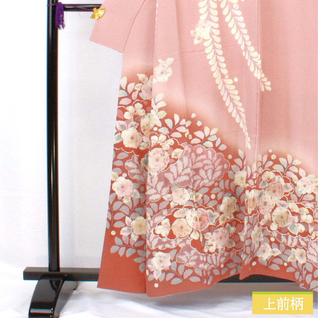Homongi, pure silk, lined, length 157.5cm, sleeve length 66.5cm, crimson grey, Tsujigahana, made by Kiriya Suizan Kobo, A rank, purple, 1112005813320