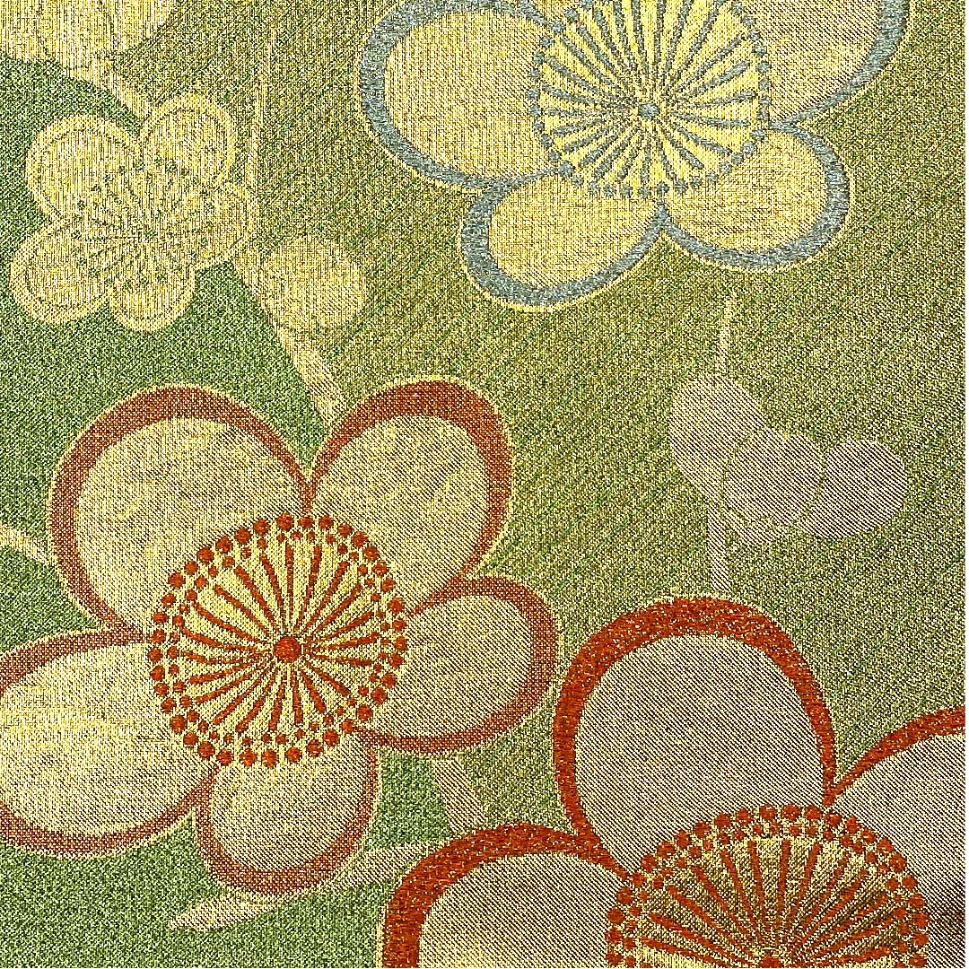 Fukuro Obi (Fukuro obi) in Wakaba-iro (young leaf color) with plum and lame, for long-sleeved kimono, obi length 440cm, pure silk, A rank, six-pass, formal, green, 1123003213319