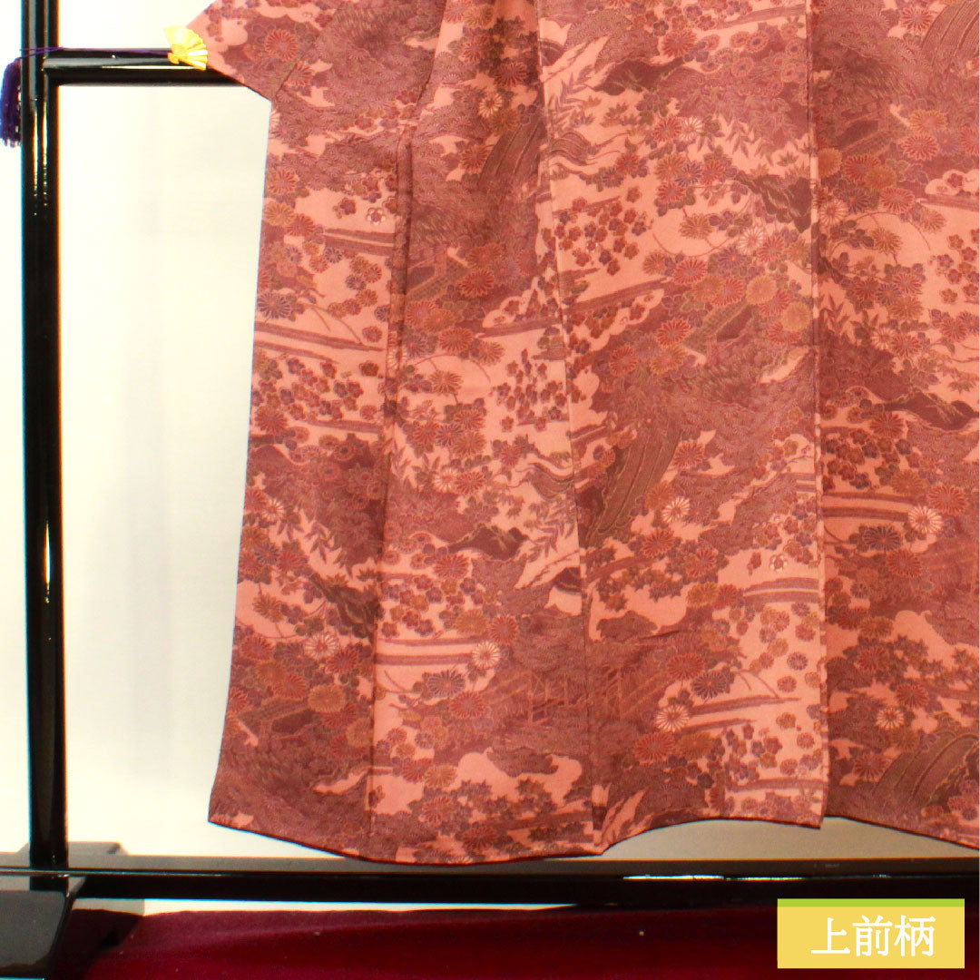 小紋 正絹 身丈152.5cm 裄丈60.5cm 袷 浅蘇芳色(あさきすおういろ) 江戸小紋 六谷博臣 伝統工芸士 茶屋辻 Sランク 紫系 1115004322220
