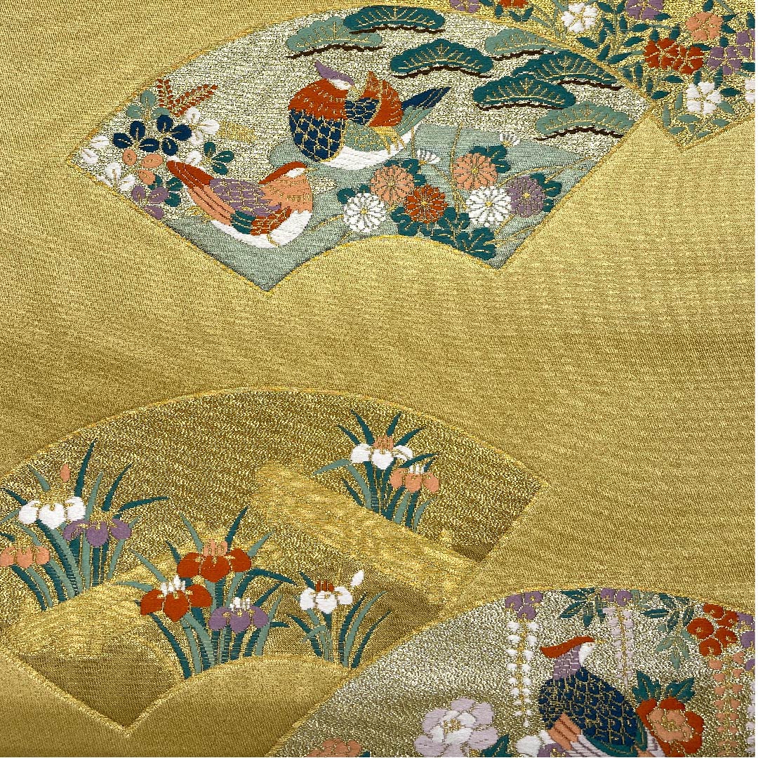 袋帯 麦藁色(むぎわらいろ) 本金摺箔二重織 留袖用 鴛鴦 帯丈432cm 正絹 Aランク 六通 フォーマル 金系 1123004753321
