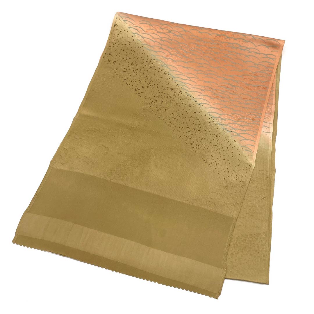 S-Rank Silk Obiage (Semi-Formal) in Yamamomo (Yamamomo) and Hanezu (Hanesui) Colors, Classic Grass Pattern, Beige, Approximately 180cm Long, 30cm Wide, Product Number: 1136002092925
