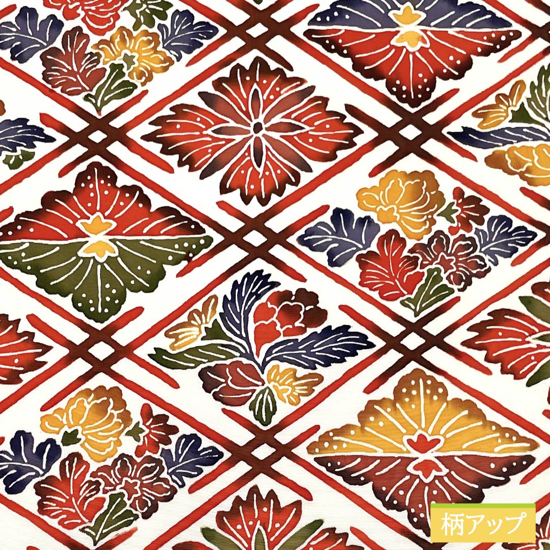 Nagoya obi, stencil dyeing, Bingata-style pattern, connected diamonds, obi length 359cm, pure silk, A rank, full length, casual, white, 1124006573311, Nagoya style