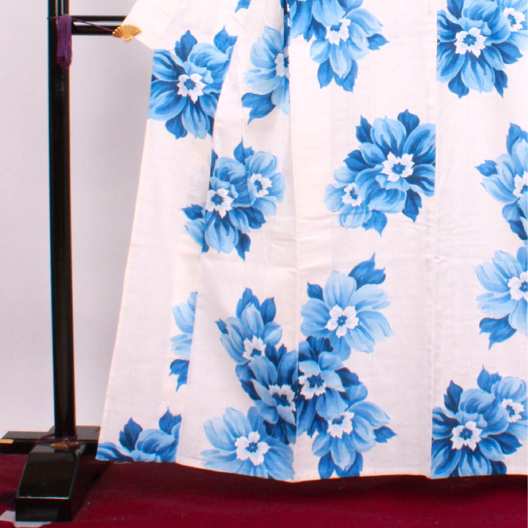 Yukata Milky white color Flower pattern Cotton S rank Single layer Length 161.5cm Sleeve length 66.5cm White 1118004292411