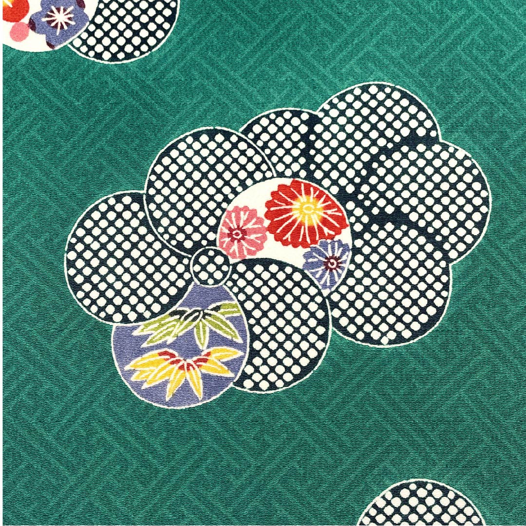 Fabric for small pattern, pure silk, duck color, Hama Chirimen, Kuriyama Yoshisaburo, Kyoto Bingata, new rank, green, 1130001201919