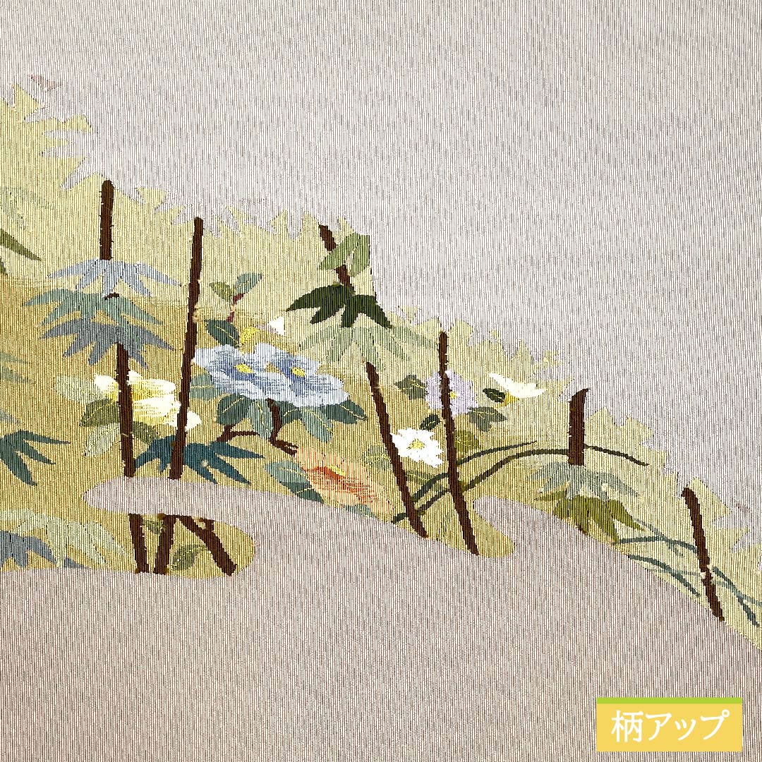 Nagoya obi, grayish white, bamboo, curtain flower, obi length 370cm, pure silk, S rank, point pattern, casual, gray, 1124006422322, pine needle style