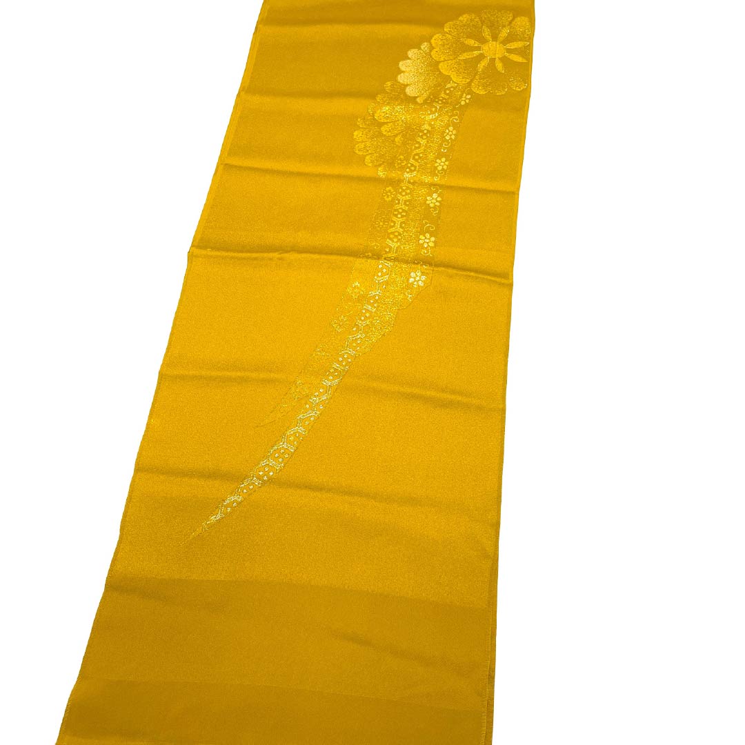 帯揚げ 正絹 Aランク セミフォーマル 黄土色(おうどいろ) 花 金糸 銀糸 長さ約169cm 幅約29.5cm 黄系 1136002563923