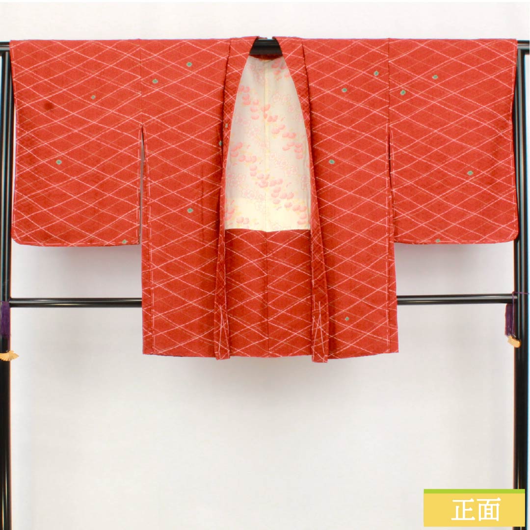 羽織 正絹 Sランク 身丈81.5cm 裄丈67cm 猩々茶色(しょうじょうちゃいろ) 絞り水玉 しつけ糸付き 袷 朱系 1117001442916