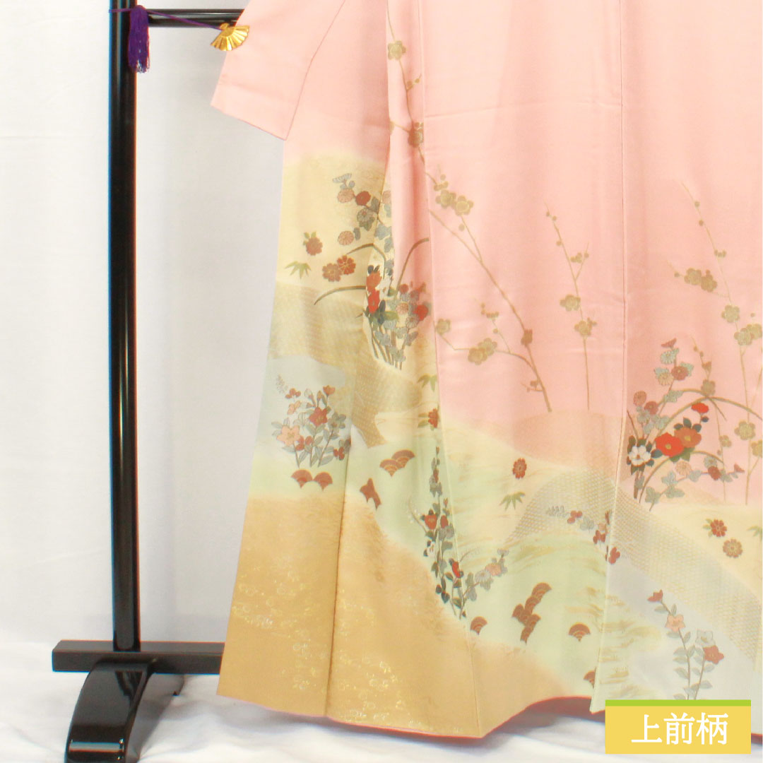 訪問着 正絹 袷 身丈161.5cm 裄丈65.5cm 薄紅梅色(うすこうばいいろ) 京友禅 吉祥文様 Bランク ピンク系 1112006004413