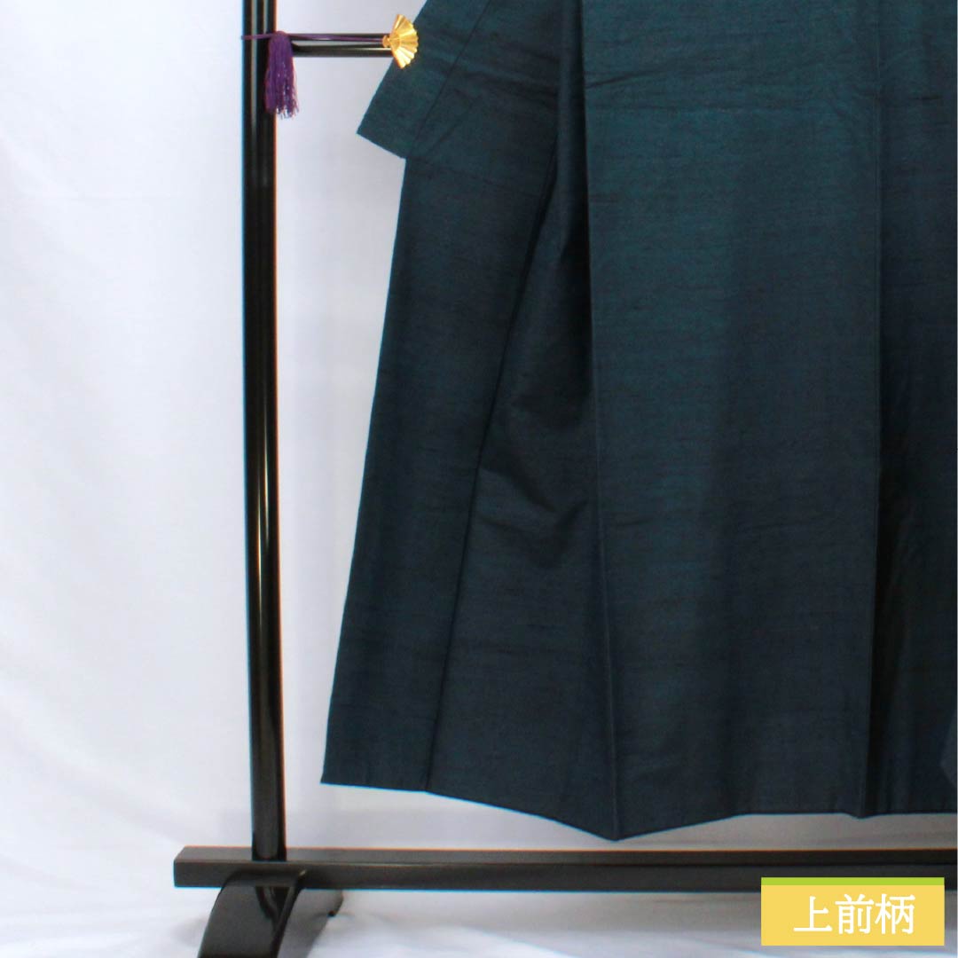 Men's Pure Silk A-Rank Kimono, Length 149cm, Sleeve Length 71cm, Indigo Iron (Aite-iro) Color, Tsumugi Fabric, Lined, Blue Tones, Product Code: 1119001263417