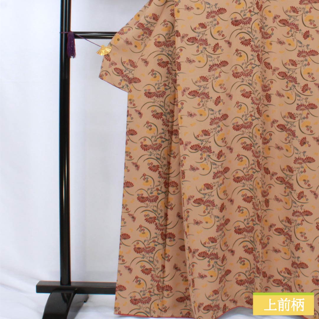 Komon (small pattern) kimono, pure silk, A-rank, length 164cm, sleeve length 65.5cm, lined, clove brown, stencil dyeing, plant dyeing, by Shozo, artist, beige, product number 1115007553425