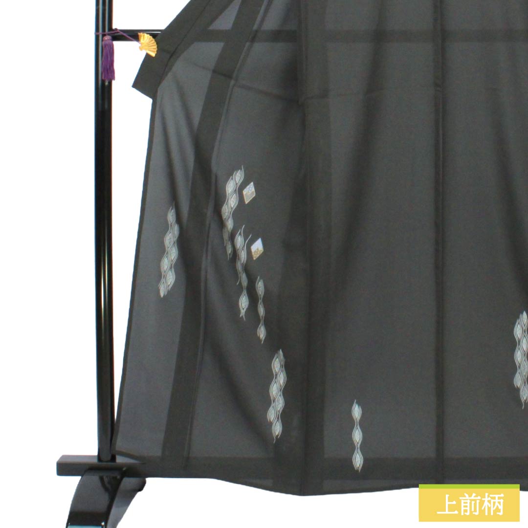 夏物 正絹 付下げ Sランク 身丈162cm 裄丈66cm 具墨色(ぐずみいろ) 型染 蘇州刺繡 抽象模様 絽 グレー系 1132005092422