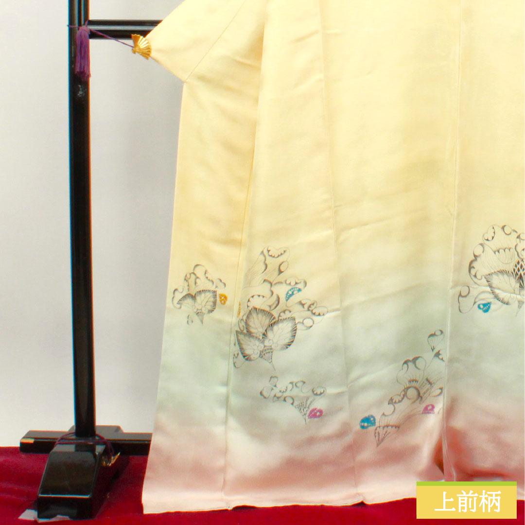 Homongi, pure silk, lined, length 171.5cm, sleeve length 72.5cm, lacquered color, Tsujigahana pattern, basting thread included, unused, S rank, cream color, 1112003452615