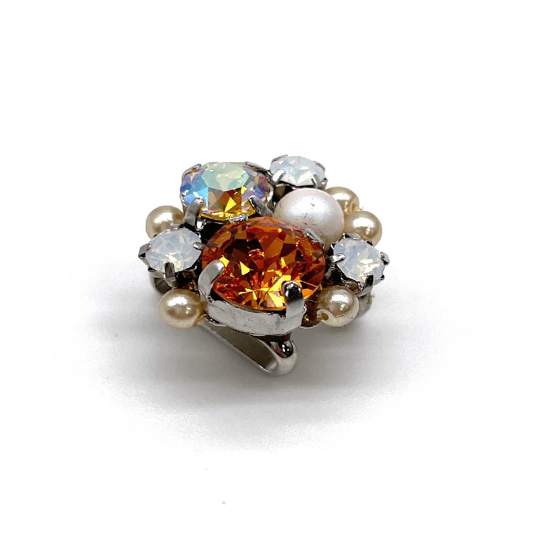 (New old stock) Obi clasp, other casual items, rhinestones, pearls, length approx. 2cm, width approx. 2cm, rank S, orange, 1137000832926