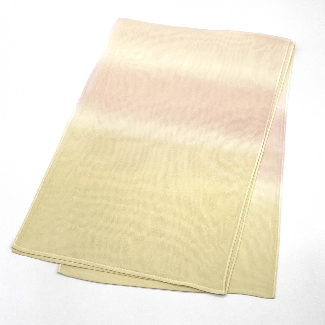 (Like New) Pure Silk Obiage (Sash) - Semi-Formal, Light Egg-Colored and Maiden-Colored Gradient, Summer, Approximately 180cm Long, 29.5cm Wide, Cream-Based, Product Number: 1136002181915