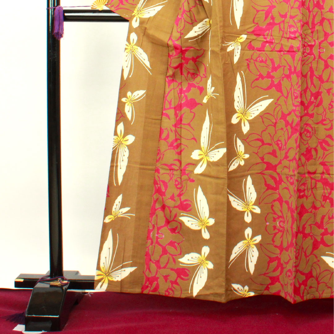 Yukata Kyara color butterfly rose cotton A rank single layer length 160.5cm sleeve length 64.5cm brown 1118001743414