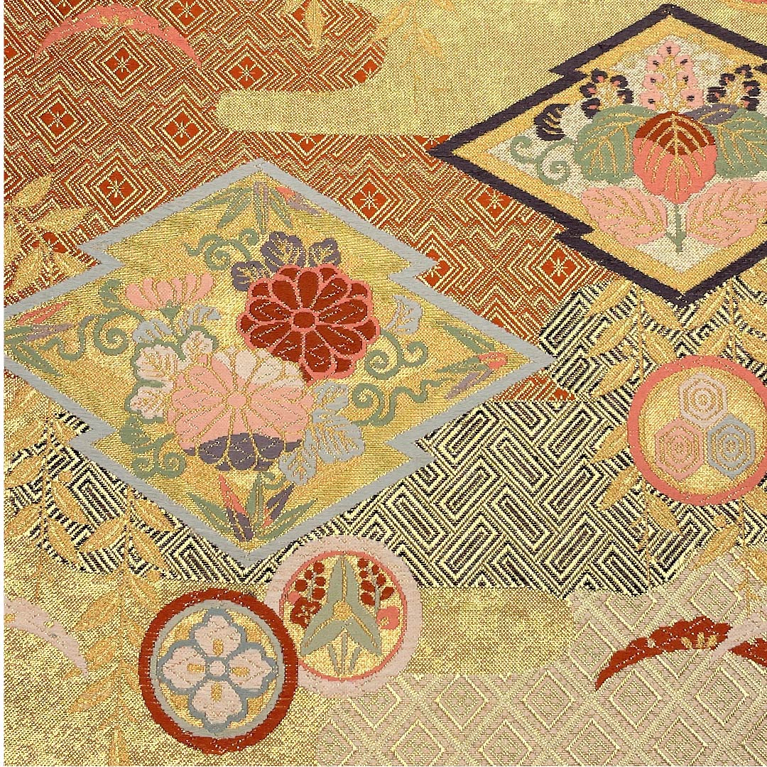 袋帯 金色 吉祥文様 帯丈442cm 正絹 Aランク 六通 フォーマル 金系 1123005443321
