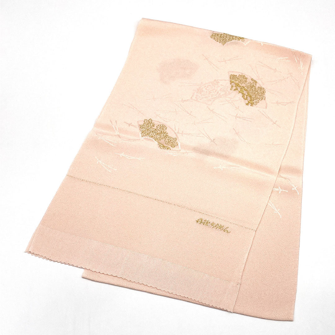 (新古品)帯揚げ 正絹 NEWランク セミフォーマル 乙女色(おとめいろ) 丹後ちりめん 扇 松 長さ約178cm 幅約29cm ピンク系 1136001211913