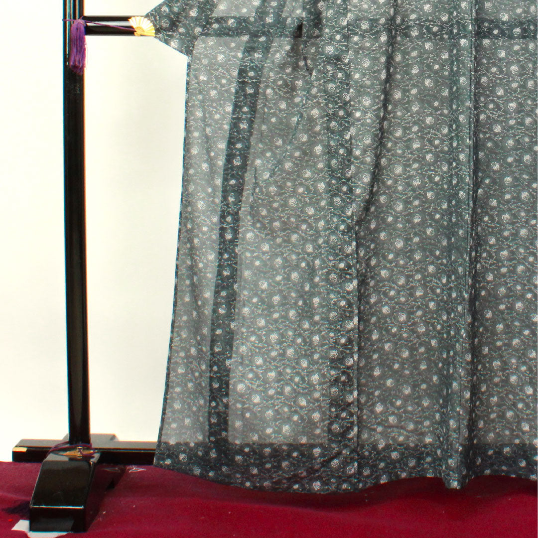 Summer kimono, polyester, small pattern, length 162.5cm, sleeve length 62.5cm, iron gray, abstract pattern, washable kimono, silk, S rank, black, 1132000542410