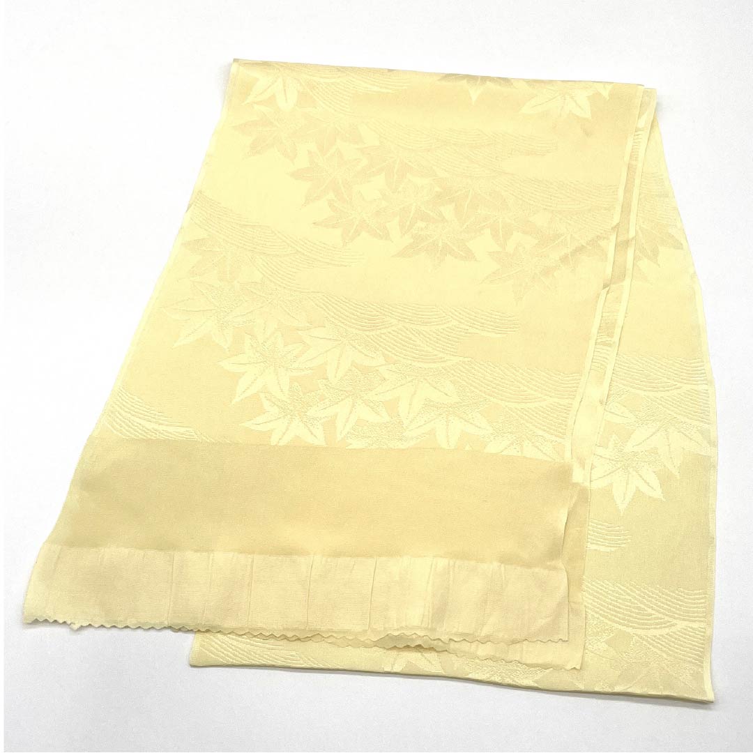 Obiage, pure silk, formal, pale yellow, autumn leaves, classic pattern, length 164cm, width 28cm, S rank, yellow, 1136000472923