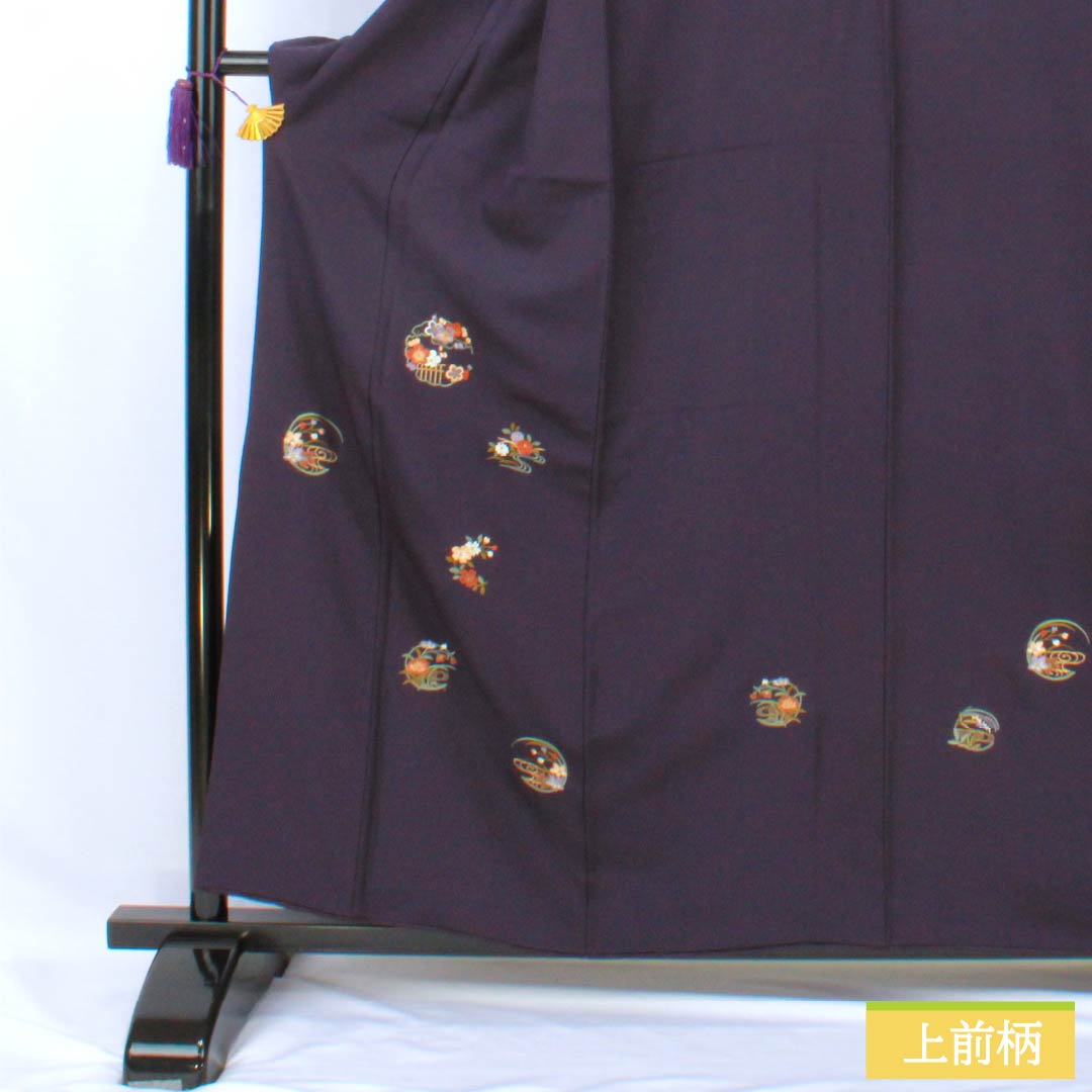 Visiting Kimono (Formal Kimono) - Pure Silk, Grade A, Lined, Length 157.5cm, Sleeve Length 64.5cm, Purple-Eyed, Suzhou Embroidery, Flower Circles, Auspicious Motif, Tsukesage, Purple, Product Number: 1112007233320