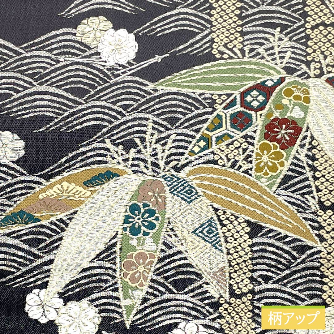 袋帯 正絹 Sランク 藍鼠色(あいねずいろ) 留袖用 波 笹 古典柄 帯丈438cm 全通 フォーマル グレー系 1123015542322