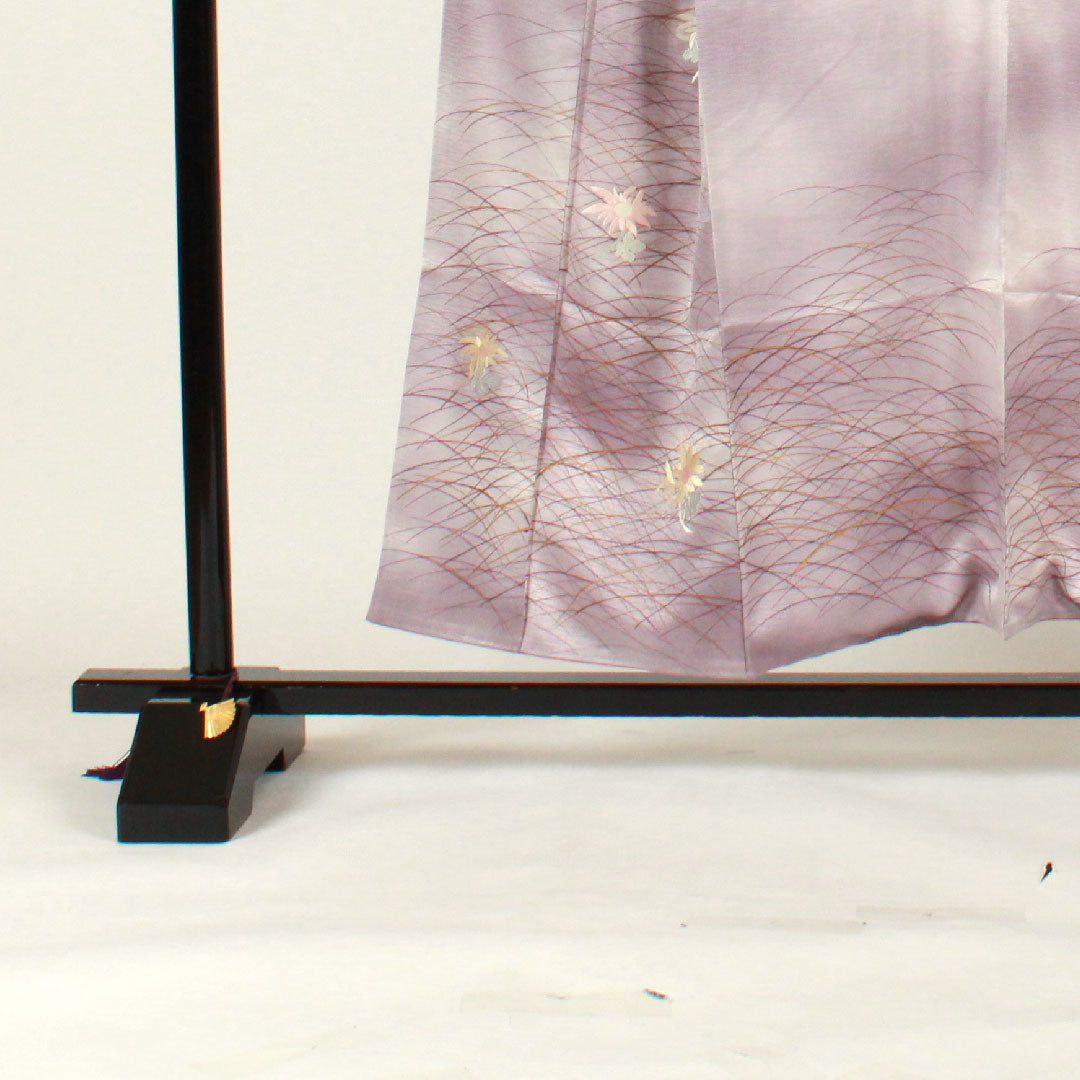 訪問着 袷 身丈153.5cm 裄丈62cm 刺繡 花模様 正絹 Aランク 紫系 1112001373220
