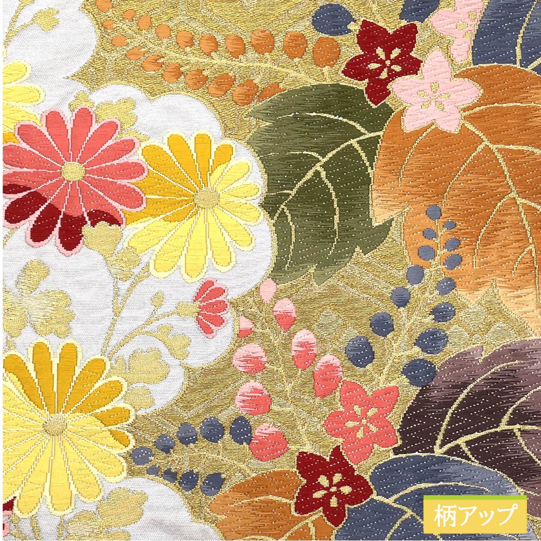 Fukuro Obi, pure silk, fish belly white (gyo to aku iro), Shirayaen Oba, chrysanthemum, bellflower, bamboo, obi length 432cm, A rank, six-pass, formal, gray, 1123012023322