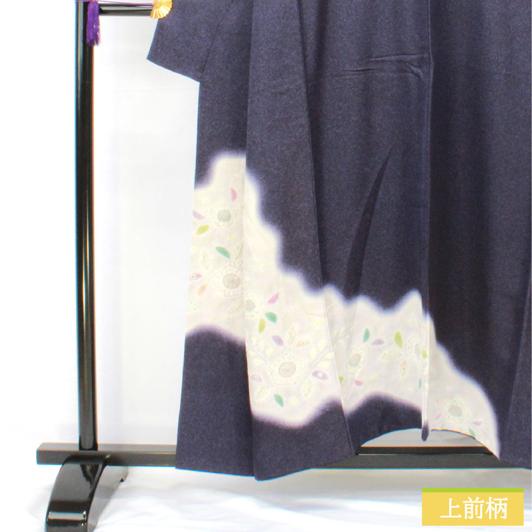 訪問着 正絹 袷 身丈154cm 裄丈63cm 鉄葡萄色(てつぶどういろ) 辻ヶ花 タタキ染 Aランク 紺系 1112005133218
