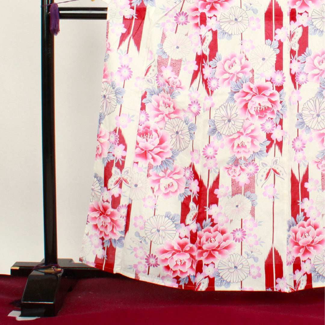 Yukata, floral pattern, cotton, S rank, single layer, length 161.5cm, sleeve length 65.5cm, white, 1118001472411