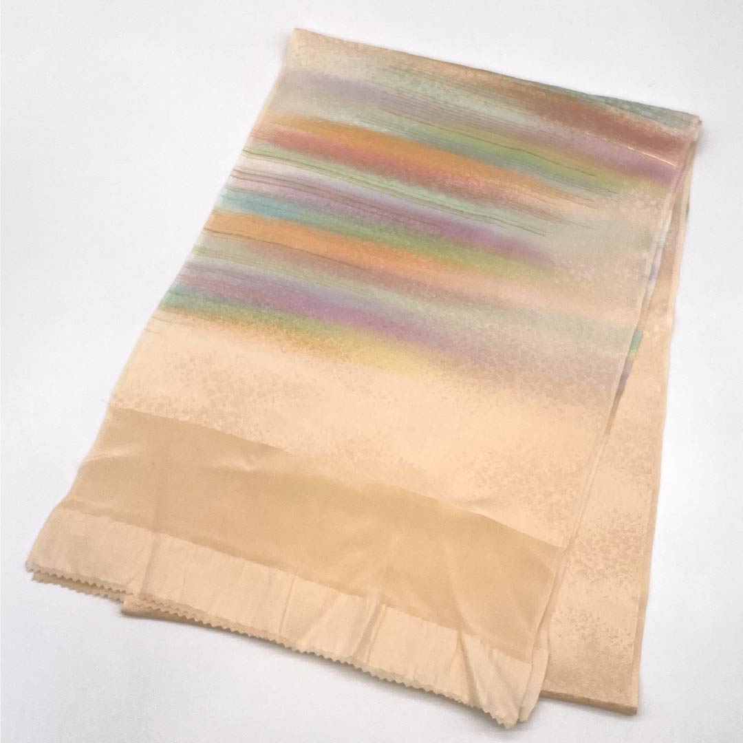 Obiage silk A rank semi-formal pale flesh color (usu-niku-iro) kasumi bokashi length approx. 174cm width approx. 29.5cm cream type 1136002383915