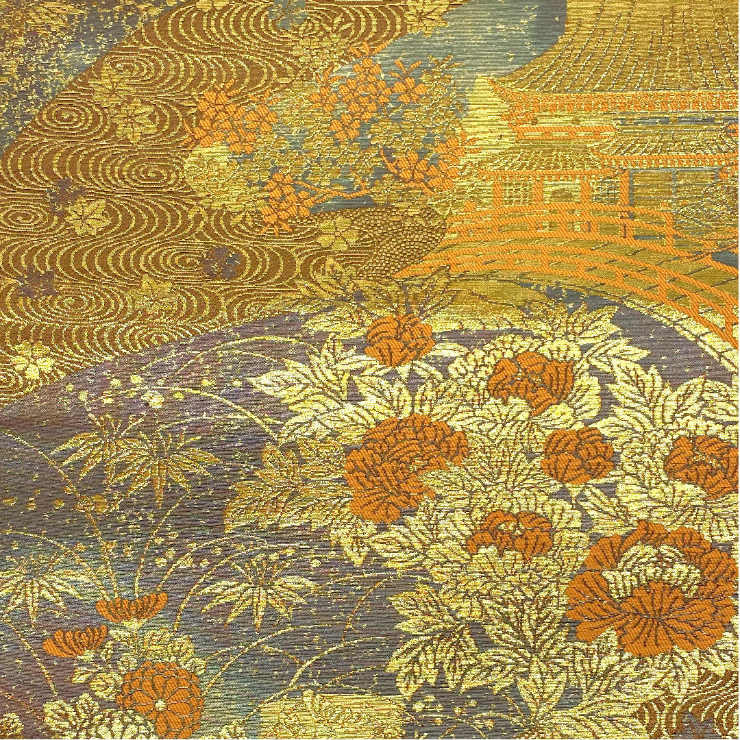 袋帯 手織り 御所絵巻文様 本金箔24金 帯丈432cm 正絹 Aランク 六通 フォーマル 茶系 1123003653314