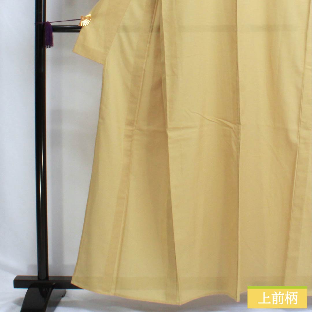 Summer Solid Color Kimono, S Rank, Length 160cm, Sleeve Length 63cm, Pear-Colored Kimono, with a False Undershirt, Washable, Yellow-Tone Silk, Product Number: 1132003102423
