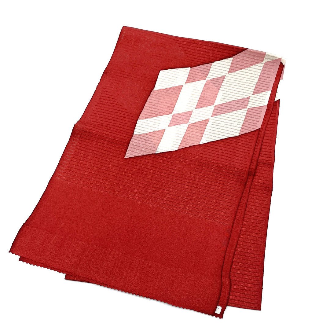 (Like New) Silk Obiage (Sash) - New Rank, Casual, Crimson, Summer, Diamond-Shaped, Length: Approx. 178cm, Width: Approx. 27.5cm, Red, Item Number: 1136001561912