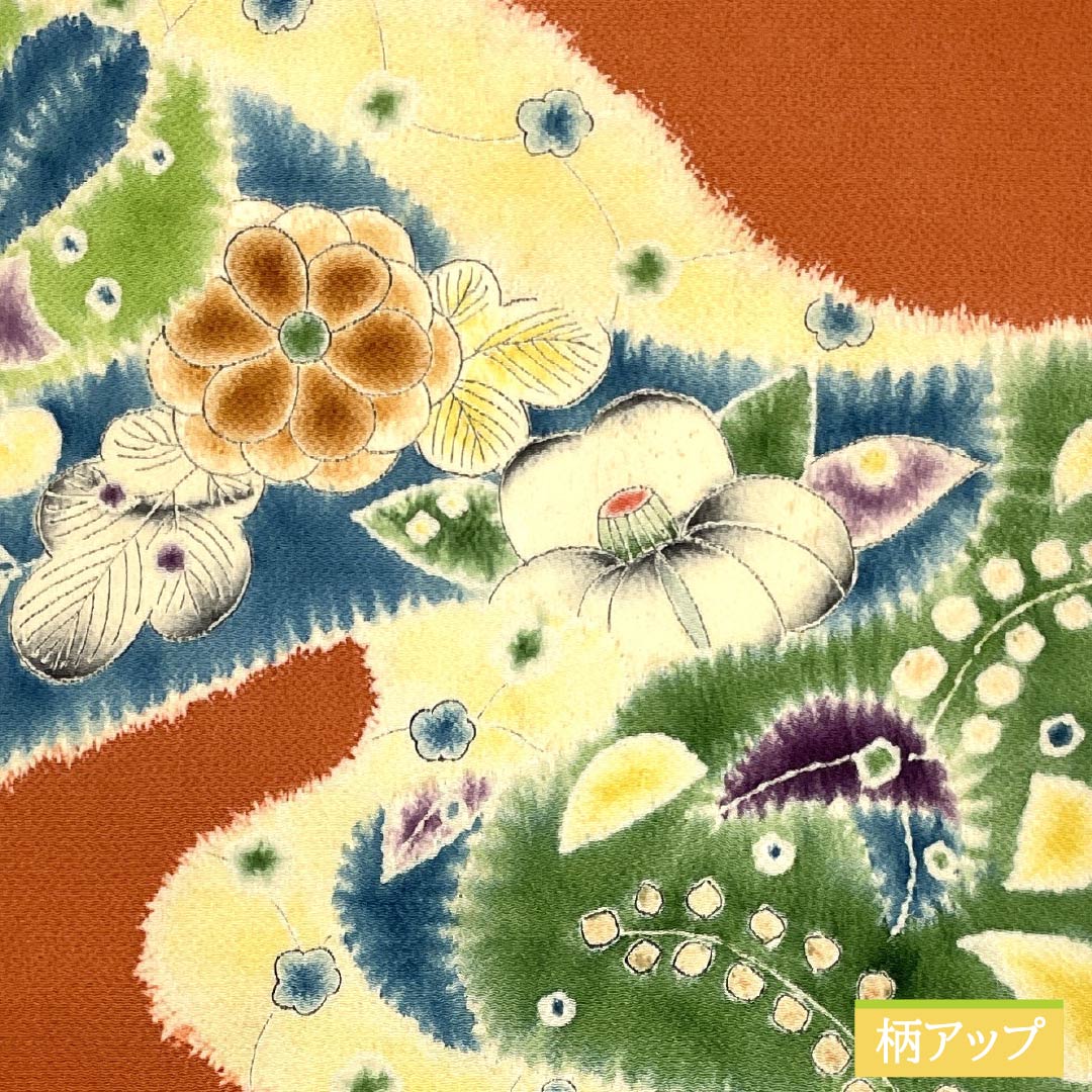 Nagoya obi, ochre, crepe fabric, Tsujigahana, obi length 362cm, pure silk, A rank, point pattern, semi-formal, orange, 1124008043326, Nagoya style