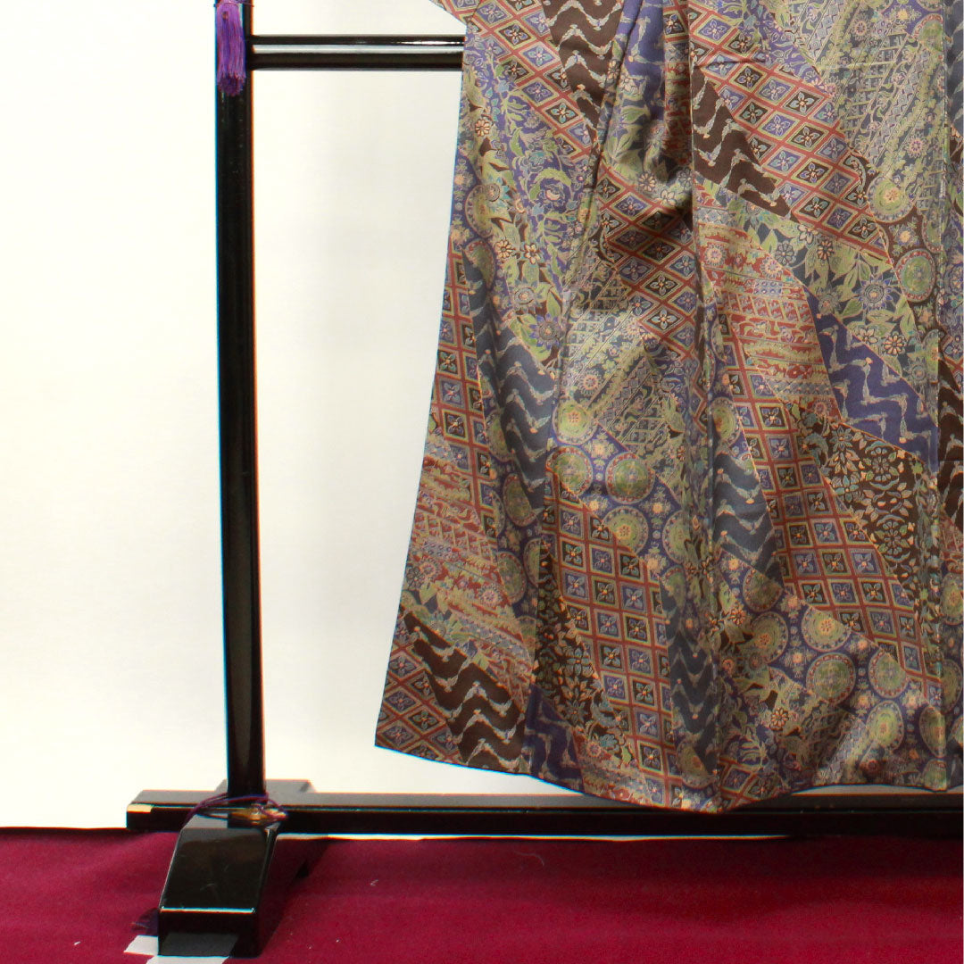 Komon, Length 153cm, Sleeve length 61.5cm, Awase, Saito Sansai, Sarasa pattern, Pure silk, S rank, Gradation, 1115002892299