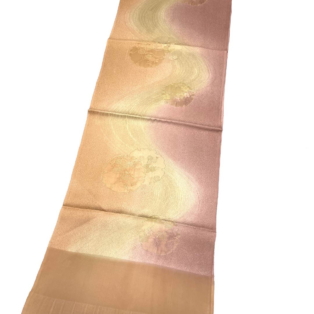 帯揚げ 正絹 Sランク セミフォーマル 肌色(はだいろ) 水柿色(みずがきいろ) ぼかし 雪輪 長さ約180cm 幅約30cm グラデーション系 1136002602999