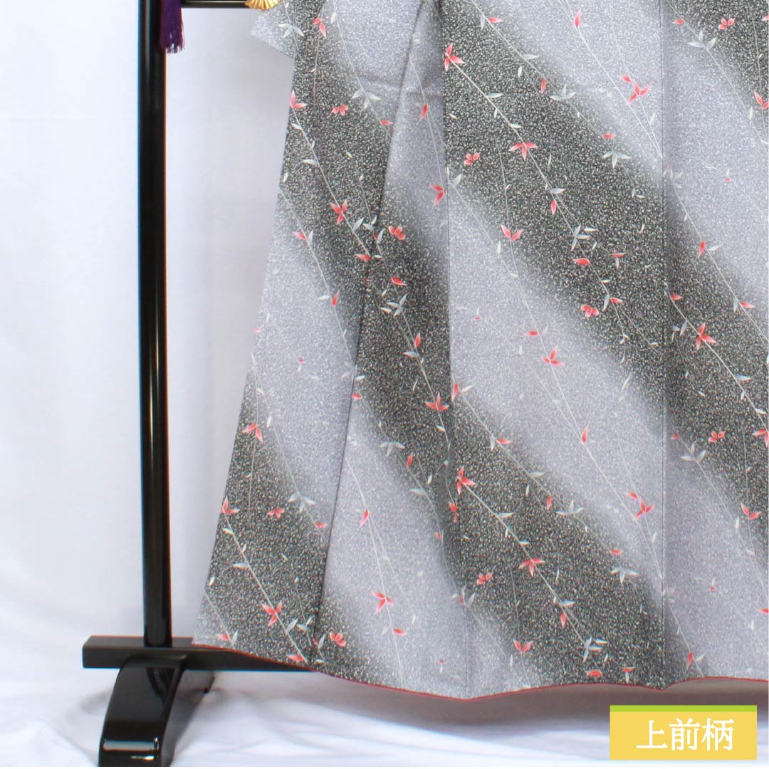 Komon (small pattern) kimono, polyester, length 159.5cm, sleeve length 65cm, lined, blue-gray (seitainezuiro) dyed with a plant pattern, washable, includes basting thread, S rank, gradient pattern, product number 1115005882399