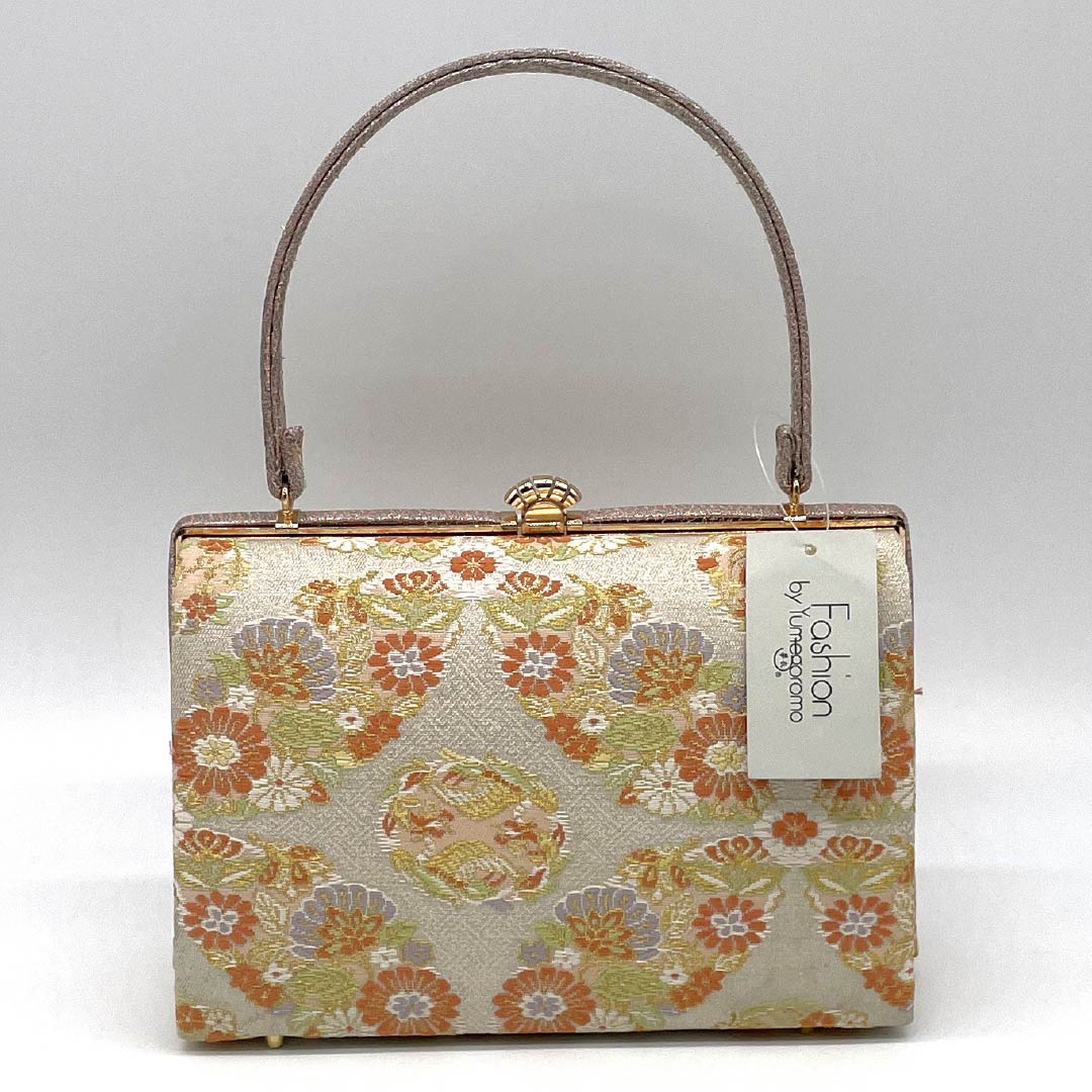 (Like New) Formal Zori and Bag Set, Chrysanthemum Design, Obi Fabric, Size M, Silver, 1133000361322