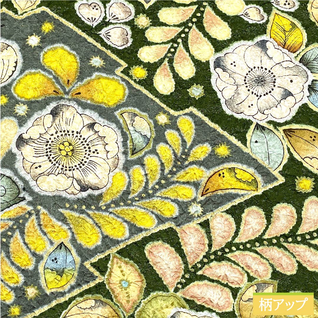 【未仕立】袋帯 正絹 Sランク 松葉色(まつばいろ) 辻ヶ花 花唐草 鳳凰 作家物 帯丈464cm ポイント柄 フォーマル 緑系 1123010562419