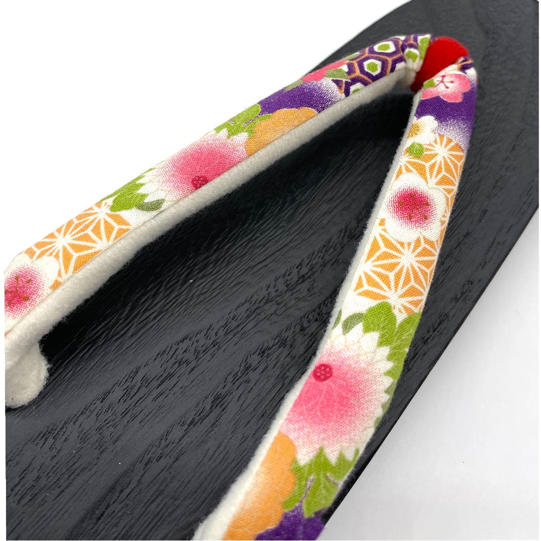 (新品未使用品)下駄 菊 桜 梅 麻の葉 亀甲 XLサイズ 黒系 NEWランク 1122001091510