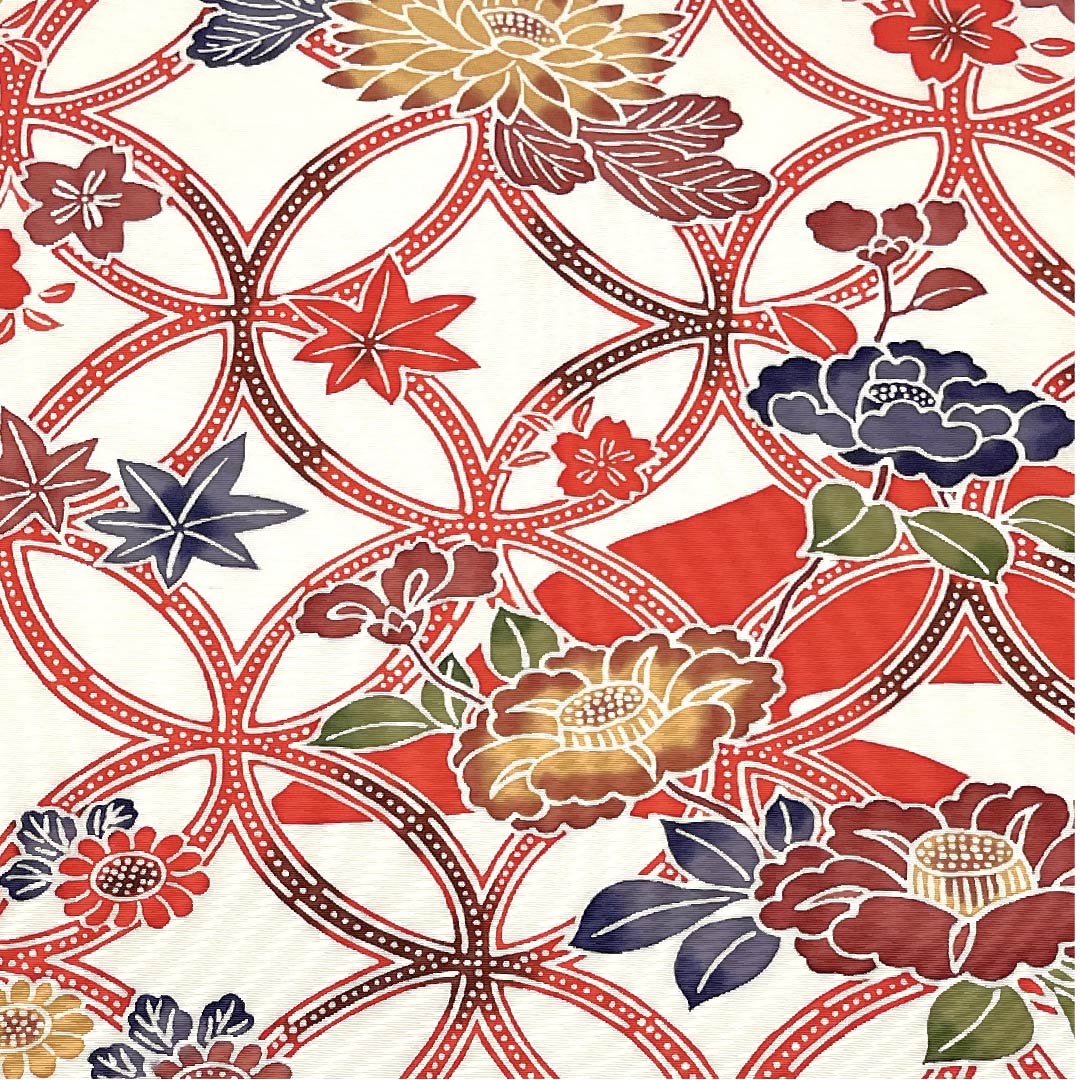 Nagoya obi, scarlet, Shippo Tsunagi, floral pattern, obi length 383cm, pure silk, S rank, point pattern, casual, vermilion, 1124004512316, Nagoya style
