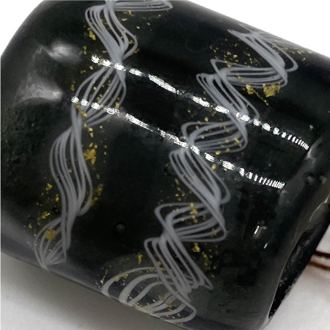 (New old stock) Obidome, ceramic, casual, black ink, glass bead, spiral, geometric pattern, length approx. 2cm, width approx. 2.2cm, S rank, black, 1137000082910