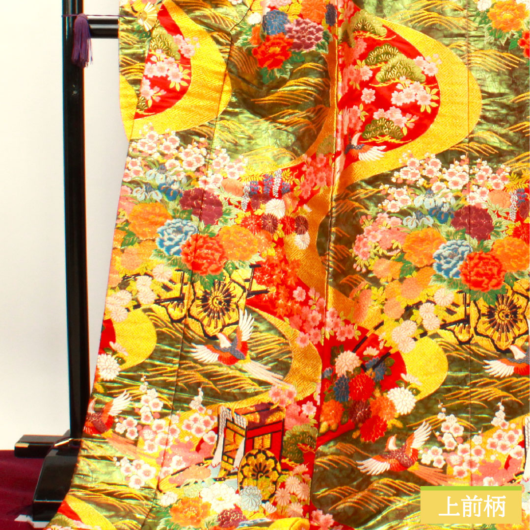 色打掛 正絹 身丈192cm 裄丈65cm 唐織 花車 草花模様 Sランク 袷 グラデーション系 1110000752999