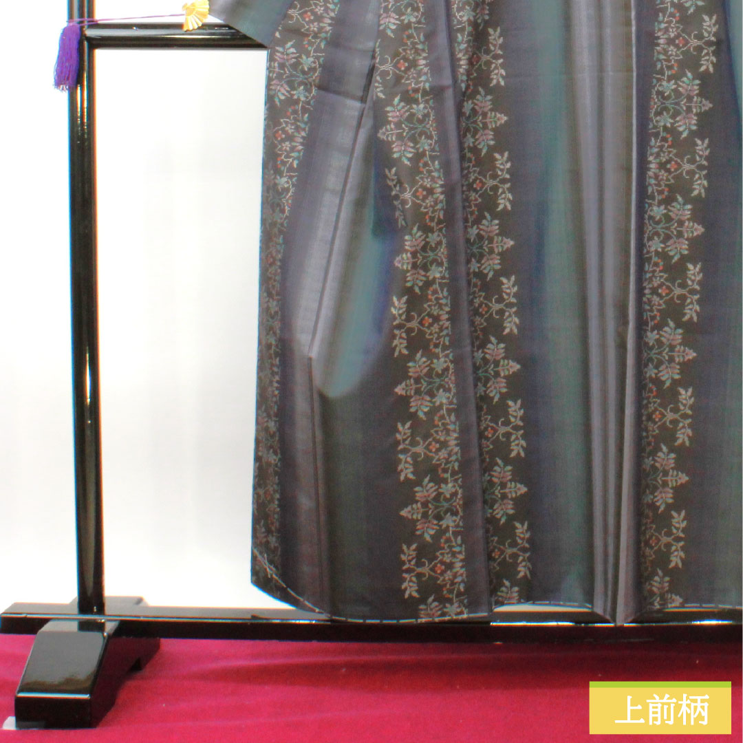 紬 正絹 身丈156cm 裄丈64.5cm 大島紬 経緯絣 縞 草花模様 Sランク 袷 茶系 1116003462314