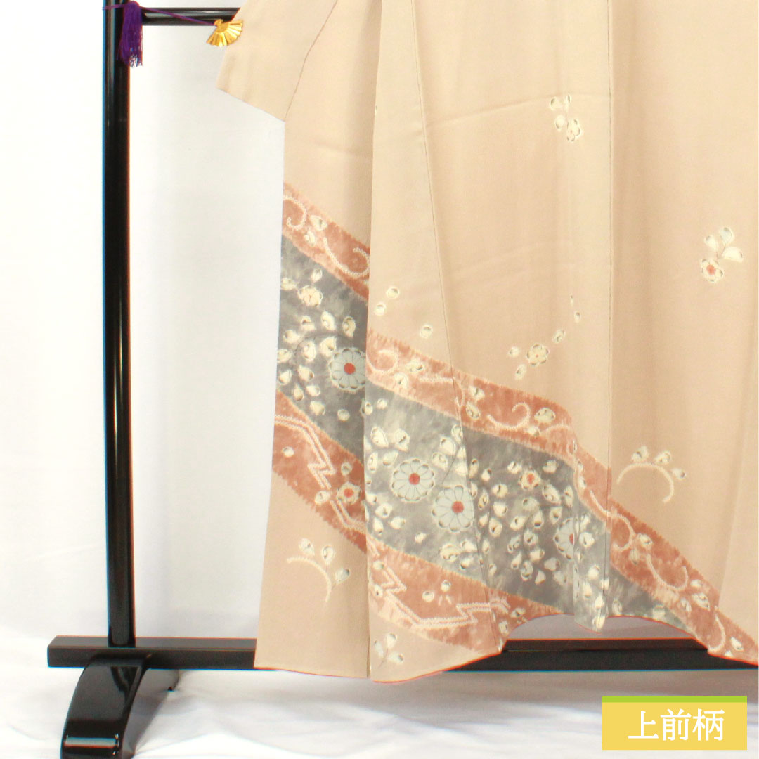Homongi, pure silk, lined, length 152cm, sleeve length 61.5cm, light fragrance color, Tsujigahana pattern, with basting thread, S rank, beige, 1112006012225