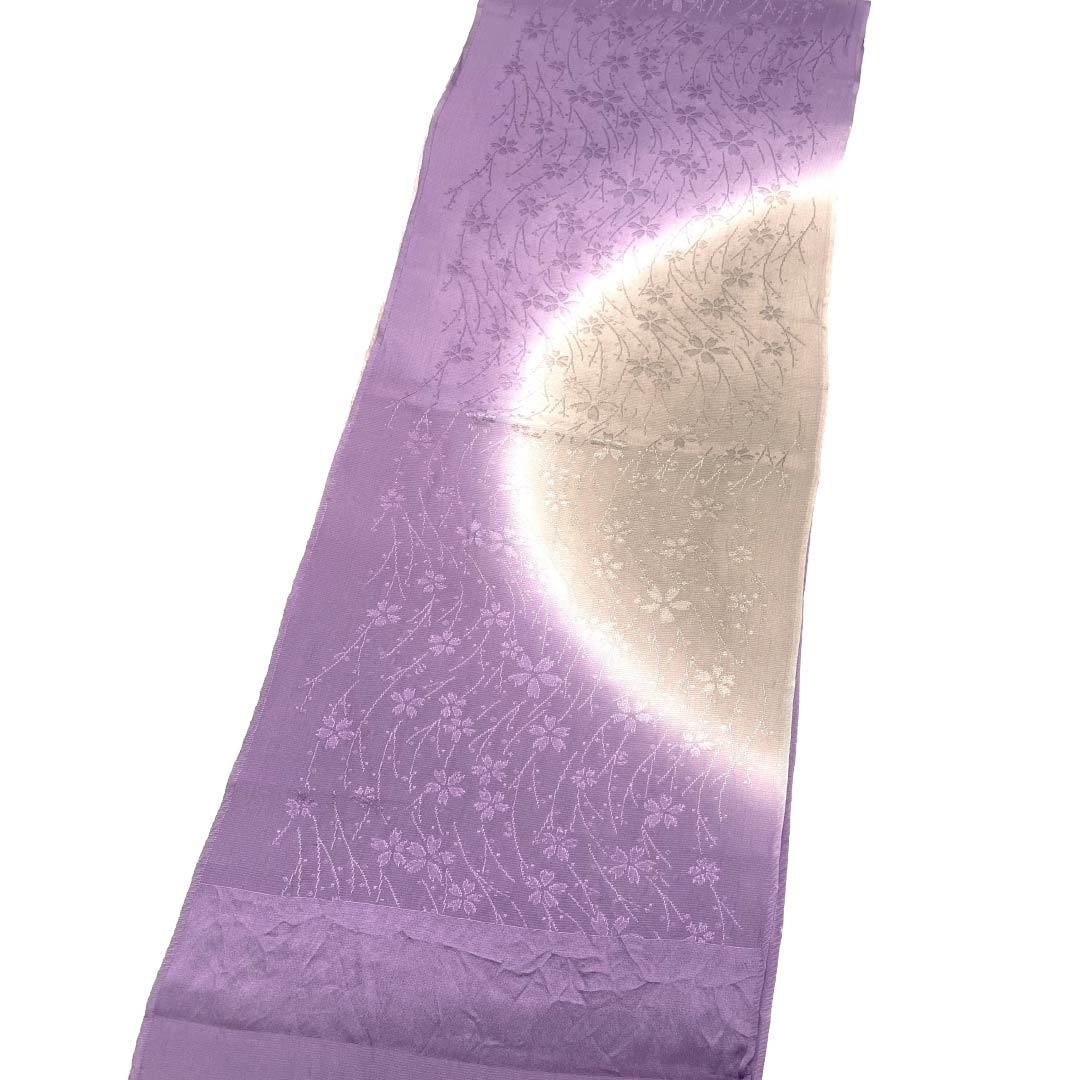 帯揚げ 正絹 Sランク セミフォーマル 浅紫色(あさきむらさきいろ) 絹鼠色(きぬねずいろ) ぼかし 桜 長さ約183cm 幅約30cm 紫系 1136004802920