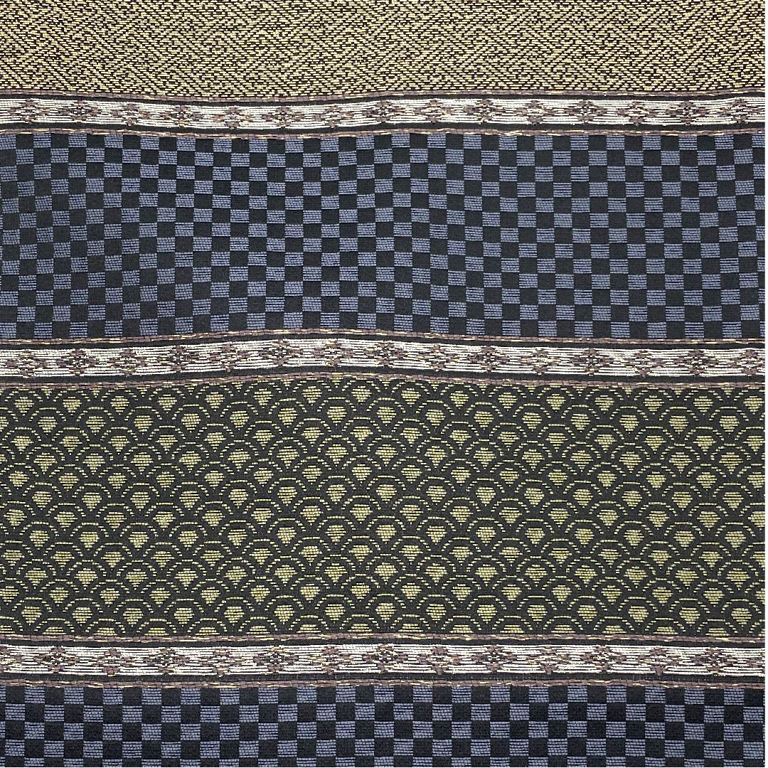 Nagoya obi, gradation, checkered pattern, Seigaiha pattern, Sayagata pattern, horizontal stripes, obi length 375.5cm, pure silk, S rank, full length, casual, gradation, 1124003192399, Nagoya style