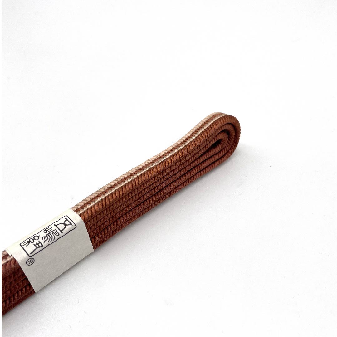 (新古品) 帯締め 正絹 四分紐 濃柿色(こいがきいろ) 薄肉色(うすにくいろ) 五嶋紐 江戸組紐 長さ約168cm 幅約1.2cm カジュアル Sランク 茶系 1135002872314