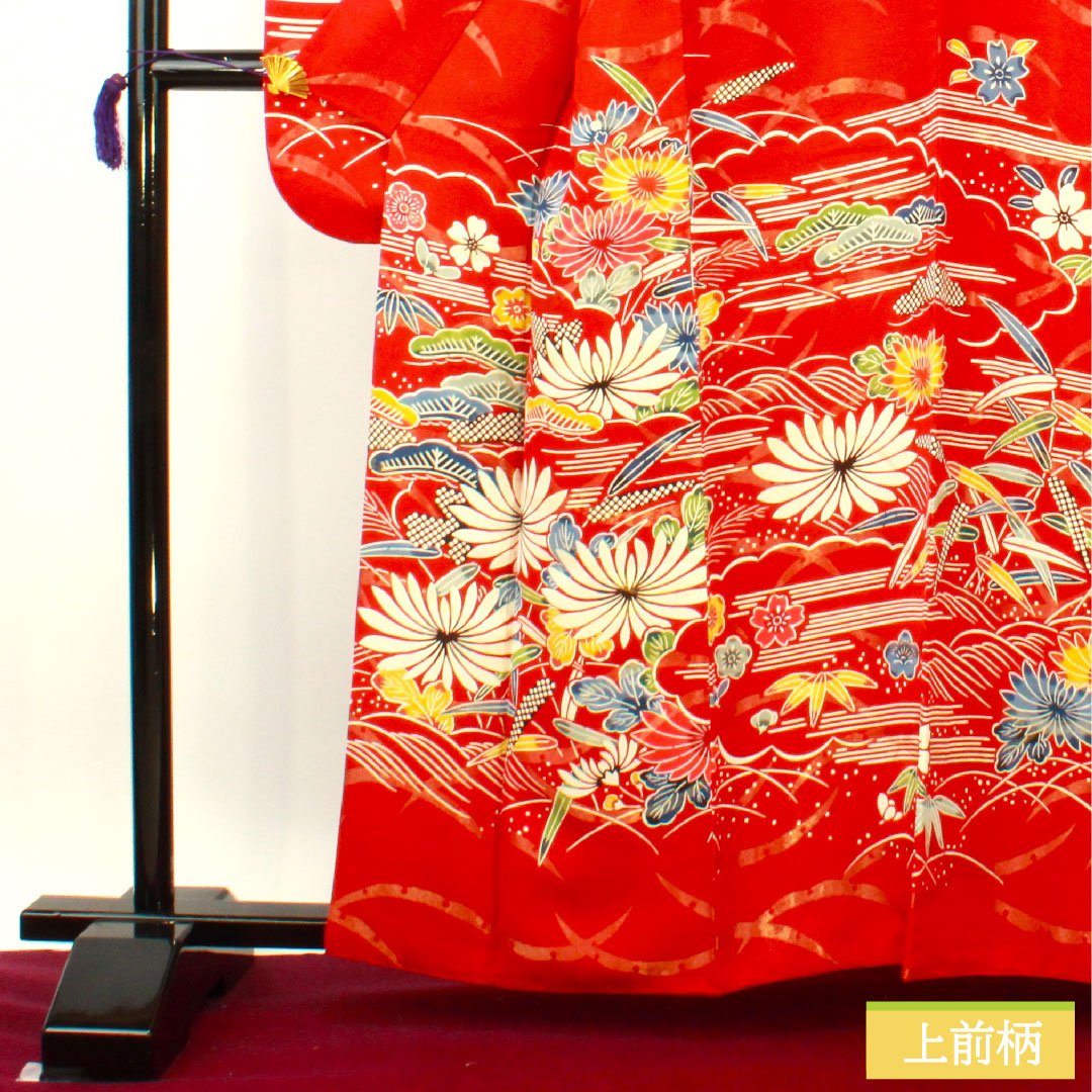 振袖 正絹 身丈160cm 裄丈62.5cm 袷 土耳古赤色(とるこあかいろ) 金通し 露芝 草花模様 Aランク 赤系 1113002043412