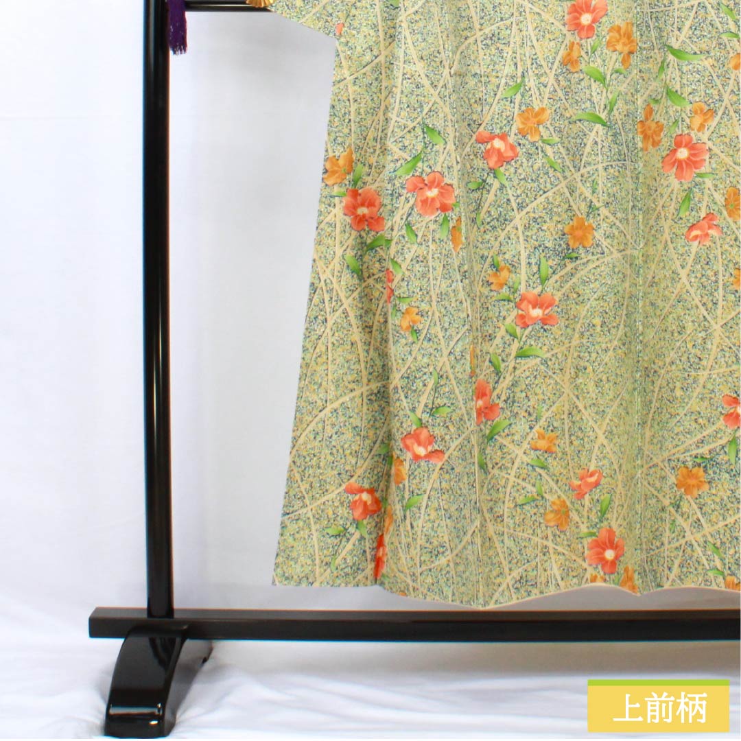 Small pattern, polyester, length 150.5cm, sleeve length 66cm, lined, navy blue, stencil dyeing, grass, flowers, S rank, navy blue, 1115005442118
